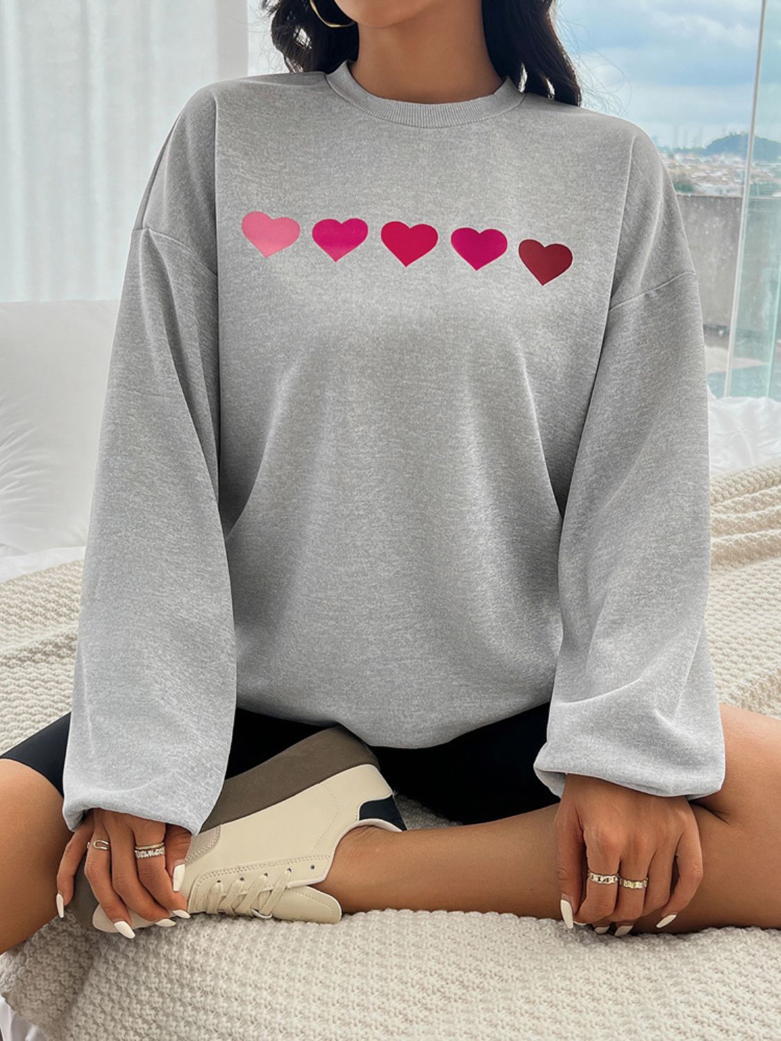 Devine Heart Dropped Shoulder Long Sleeve Sweatshirt