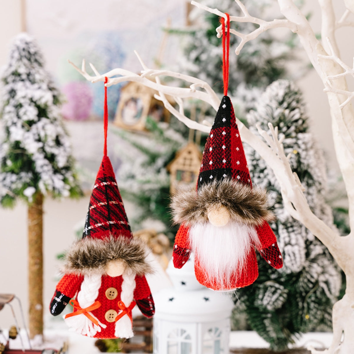 Christmas Plaid Faceless Doll Hanging Ornaments, Set of 2