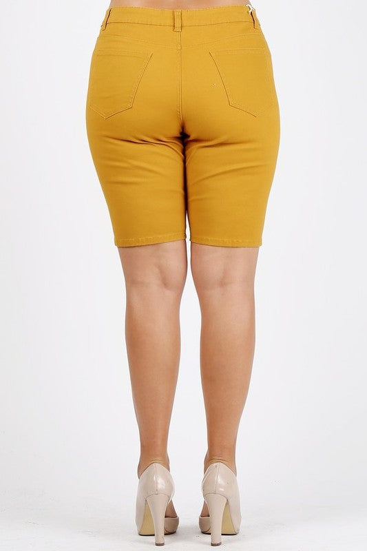 Plus Size High Waist Solid Stretch Short Pants