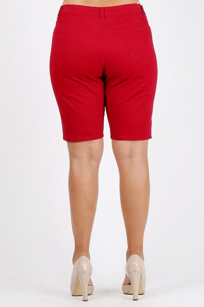 Plus Size High Waist Solid Stretch Short Pants