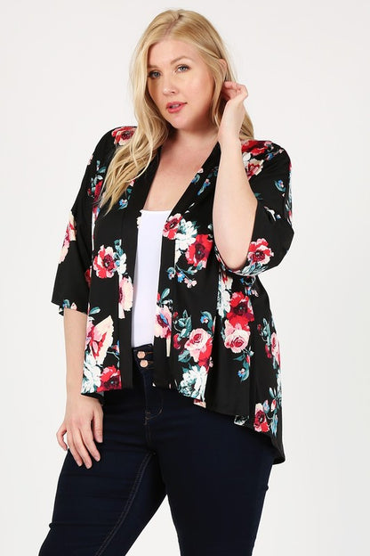 Plus Size Floral Short Sleeve Cardigan