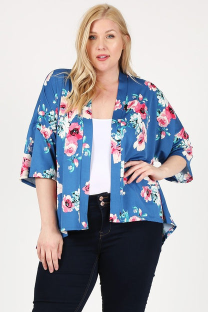 Plus Size Floral Short Sleeve Cardigan