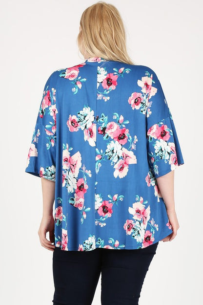 Plus Size Floral Short Sleeve Cardigan