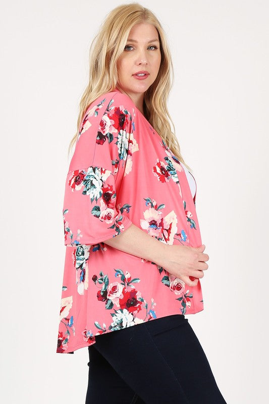 Plus Size Floral Short Sleeve Cardigan