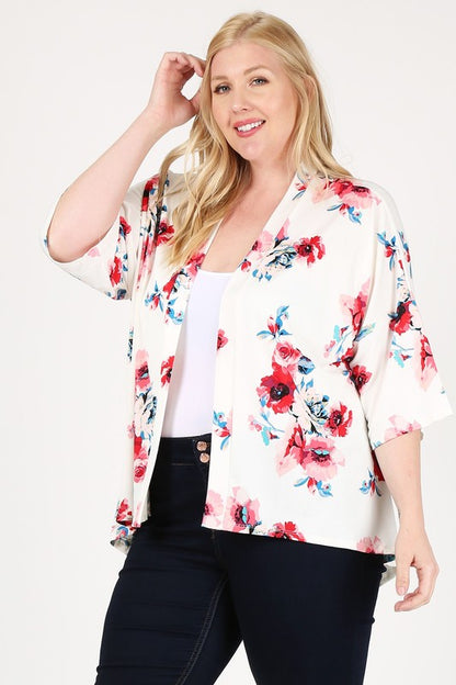 Plus Size Floral Short Sleeve Cardigan