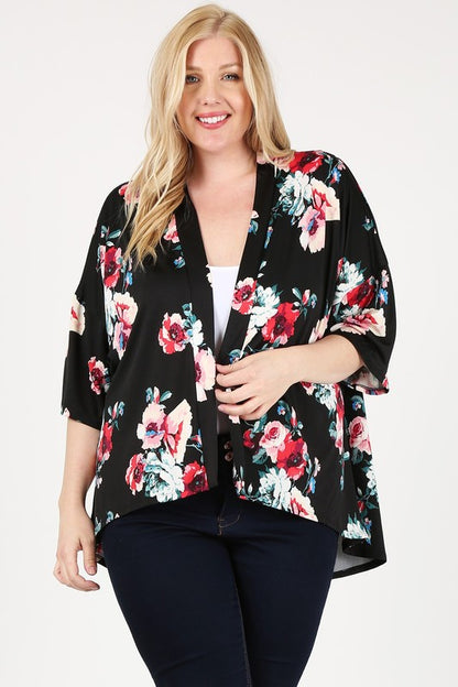 Plus Size Floral Short Sleeve Cardigan