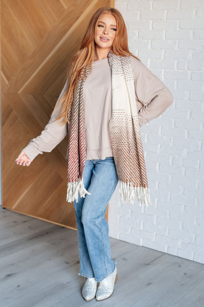 Cold Front Fringe Scarf in Coffee and Red