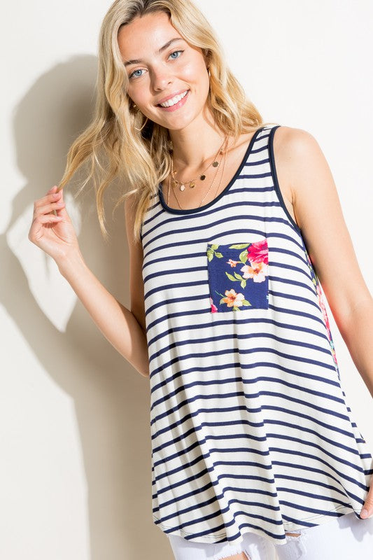 STRIPE FLORAL MIX TANK TOP