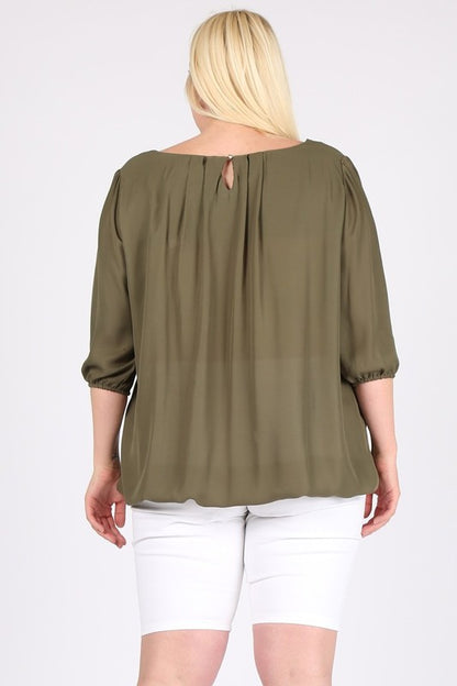 Plus Size Ruffle Round Neck TOP