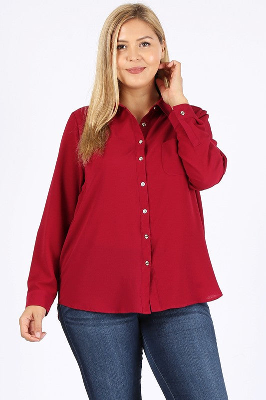 PLUS SIZE KOSHIBO ROLL UP SLEEVE TOP