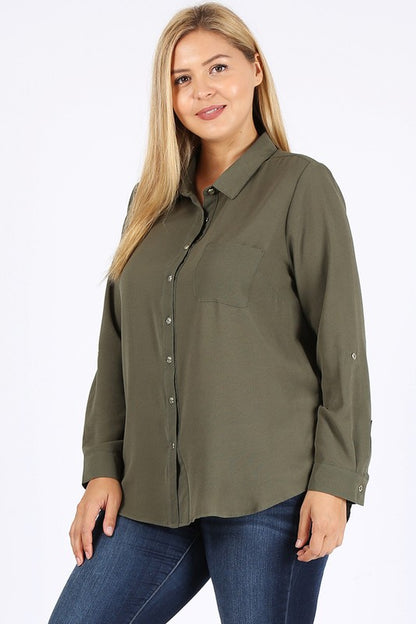 PLUS SIZE KOSHIBO ROLL UP SLEEVE TOP