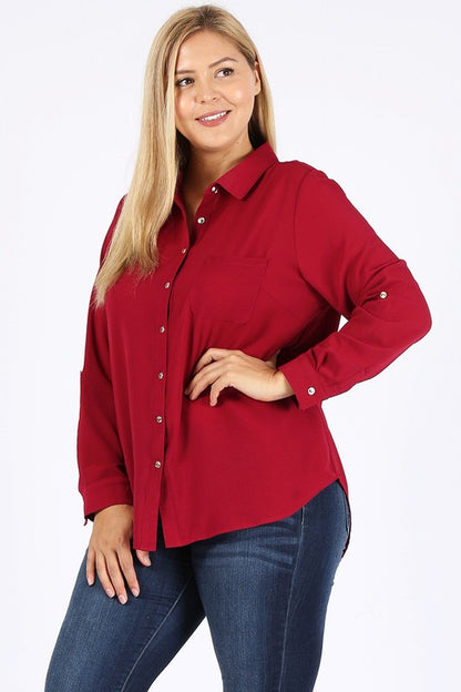 PLUS SIZE KOSHIBO ROLL UP SLEEVE TOP