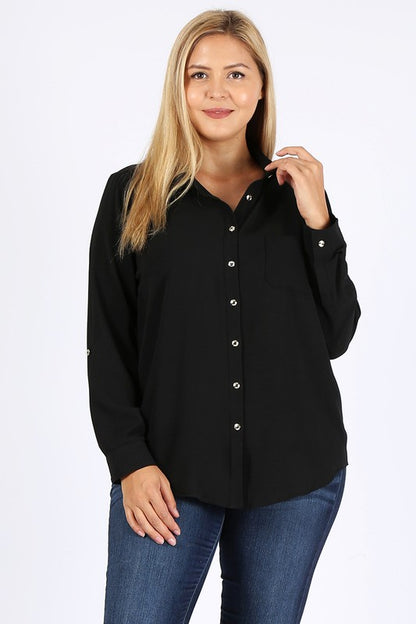 PLUS SIZE KOSHIBO ROLL UP SLEEVE TOP