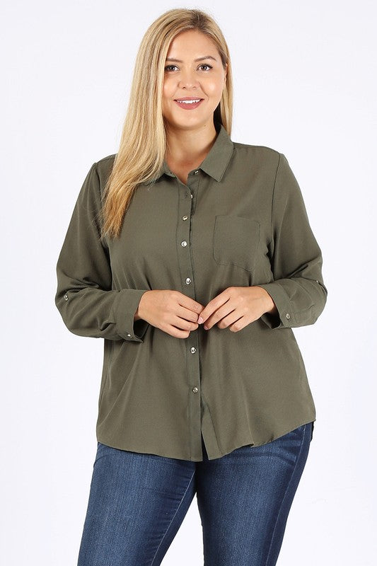 PLUS SIZE KOSHIBO ROLL UP SLEEVE TOP