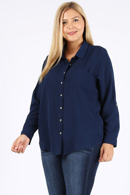 PLUS SIZE KOSHIBO ROLL UP SLEEVE TOP