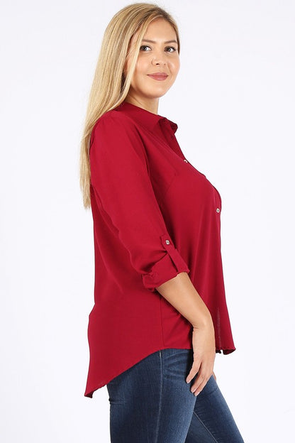 PLUS SIZE KOSHIBO ROLL UP SLEEVE TOP