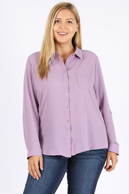 PLUS SIZE KOSHIBO ROLL UP SLEEVE TOP