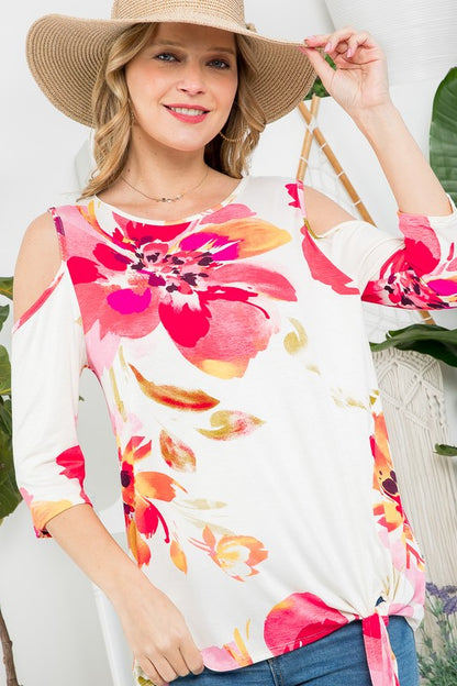 ALLOVER FLORAL COLD SHOULDER TOP