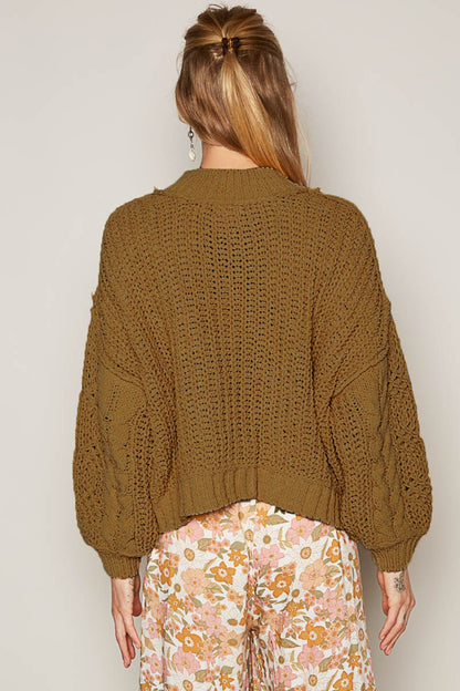 POL Mock Neck Cable Knit Sweater