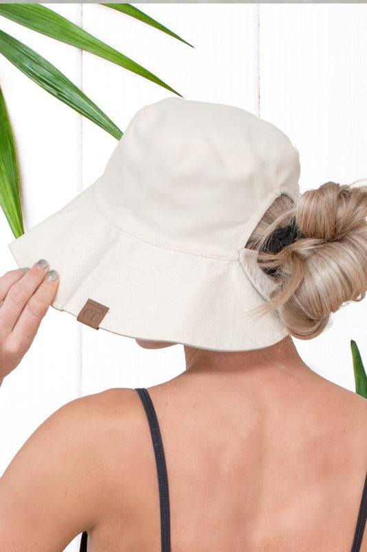 Solid Reversible Ponytail Bucket Hat