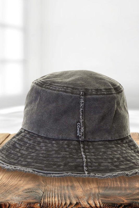 CC Frayed Washed Denim Bucket Hat