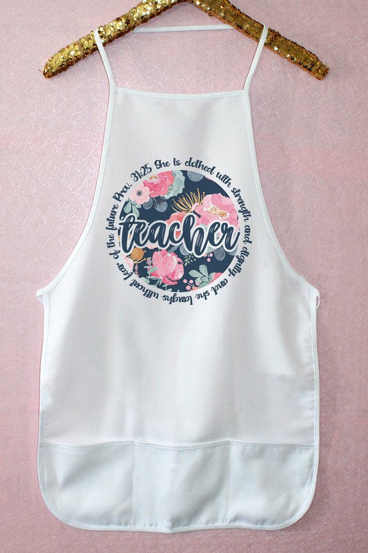 Blue Teacher Floral Circle Kitchen Apron