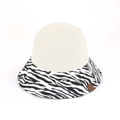 CC Zebra Print Cloche Straw Bucket Hat