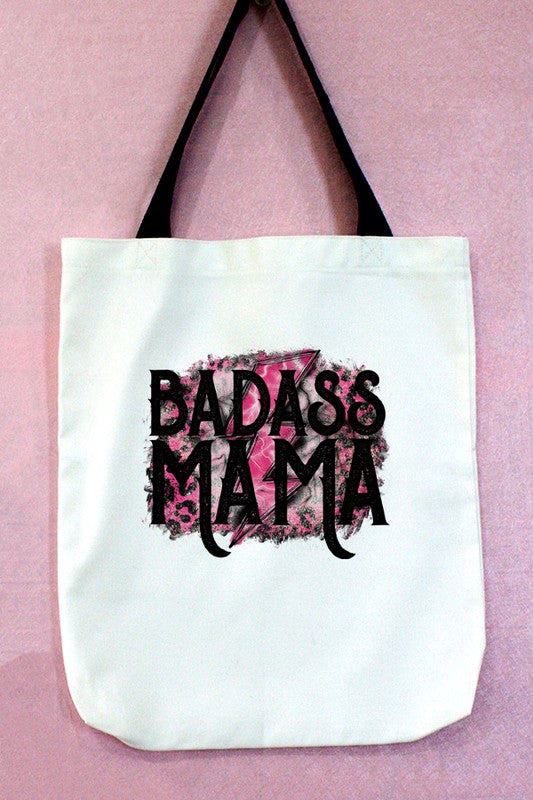 Pink Black Badass Mama Graphic Tote Bag