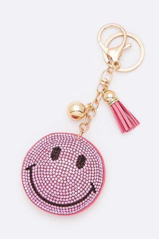 Smily Face Rhinestone Pillow Key Chain