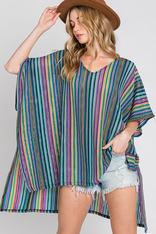 COLORFUL VERTICAL STRIPE PONCHO