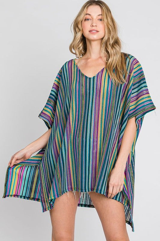 COLORFUL VERTICAL STRIPE PONCHO