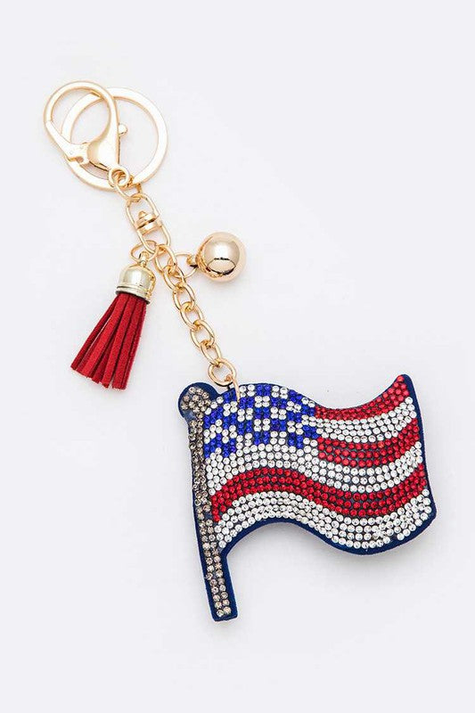 Crystal American Flag Key Chain