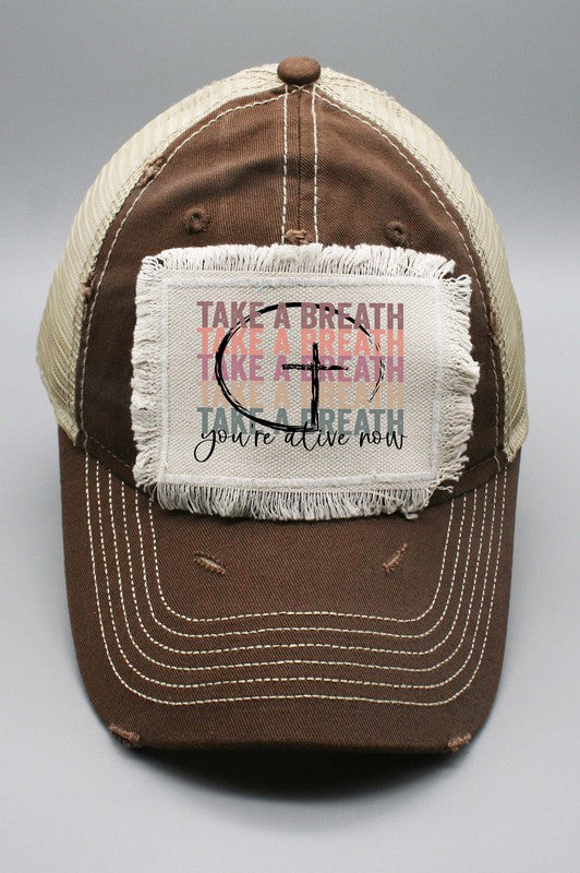 Take a Breath Circle Cross Graphic Patch Hat