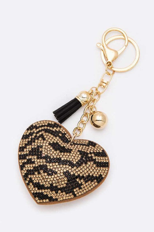 Animal Printed Heart Shape Pillow Key Chain