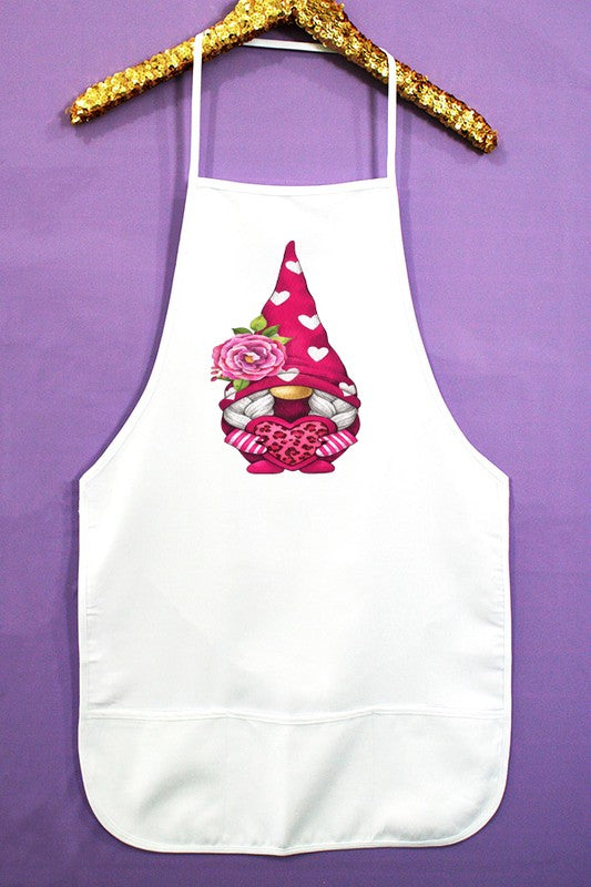 Valentines Day Apron Pink Gnome Leopard Heart