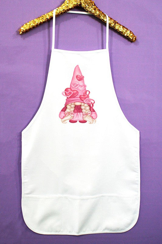 Valentines Day Apron Pink Gnome Pigtails