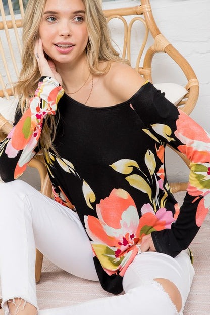 PLUS FLORAL ONE SHOULDER TOP