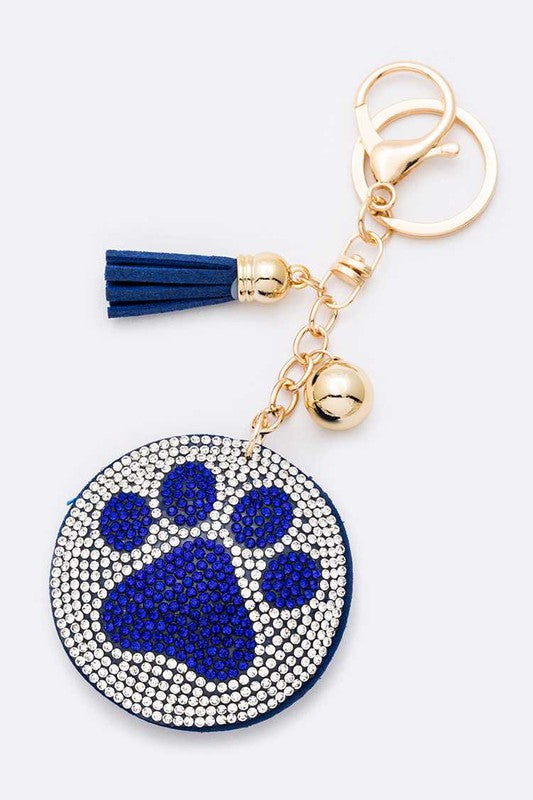 Blue Pawl Print Crystal Pillow Key Chain