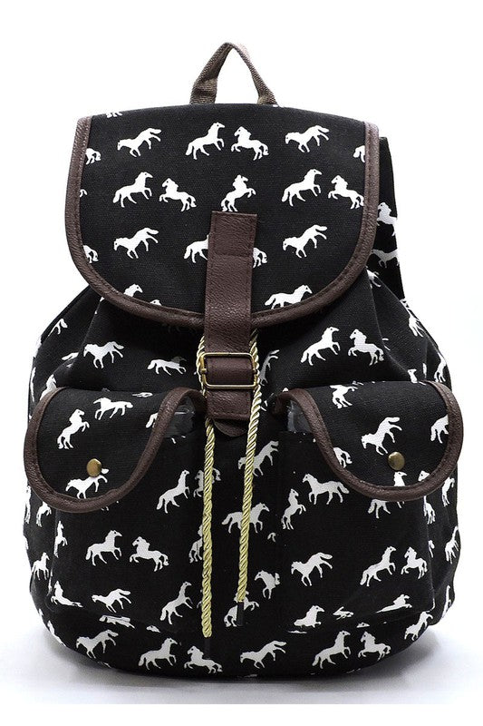 Horse Printed Canvas Backpack