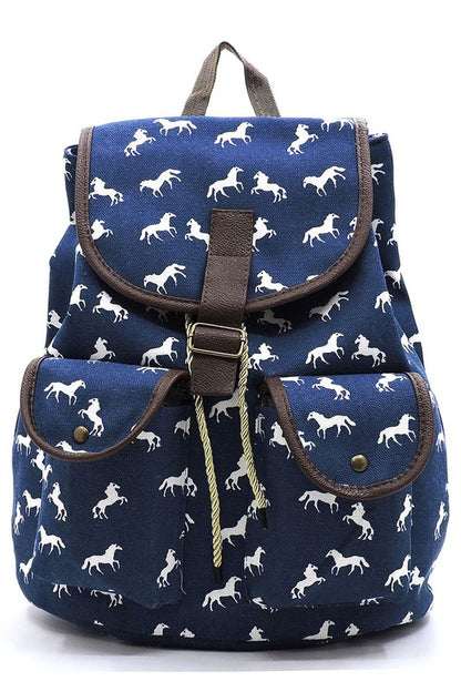 Horse Printed Canvas Backpack