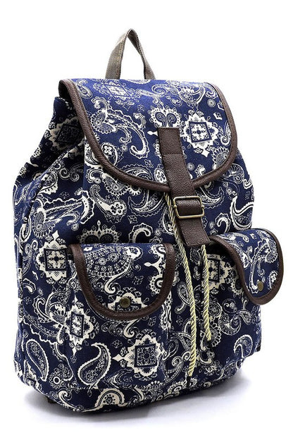 Paisley Printed Canvas Backpack