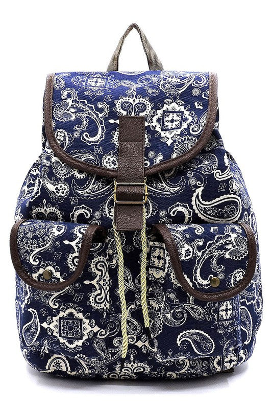 Paisley Printed Canvas Backpack