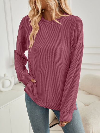 Lovelet Slit Round Neck Long Sleeve Sweatshirt