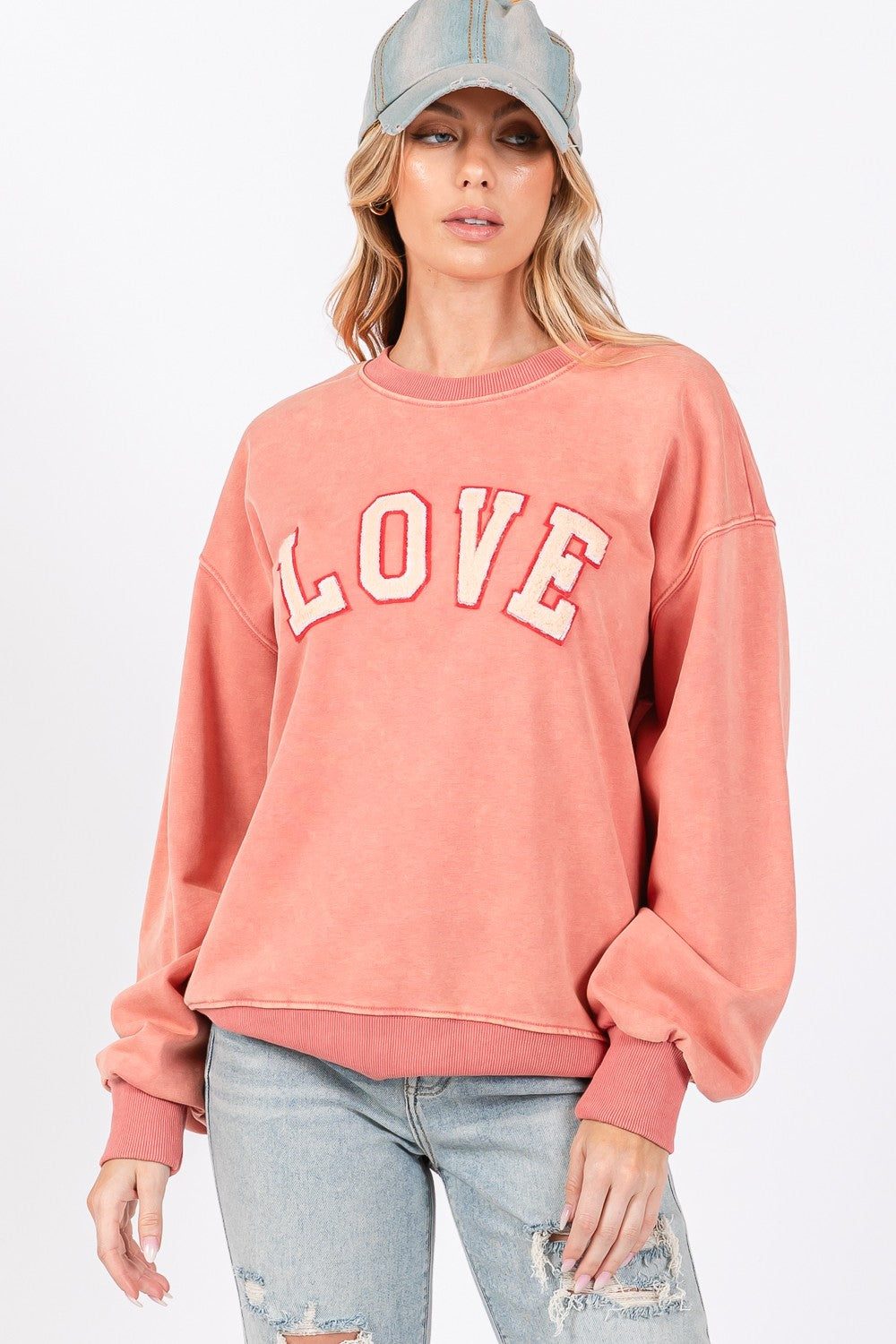 SAGE + FIG LOVE Path Applique Drop Shoulder Sweatshirt