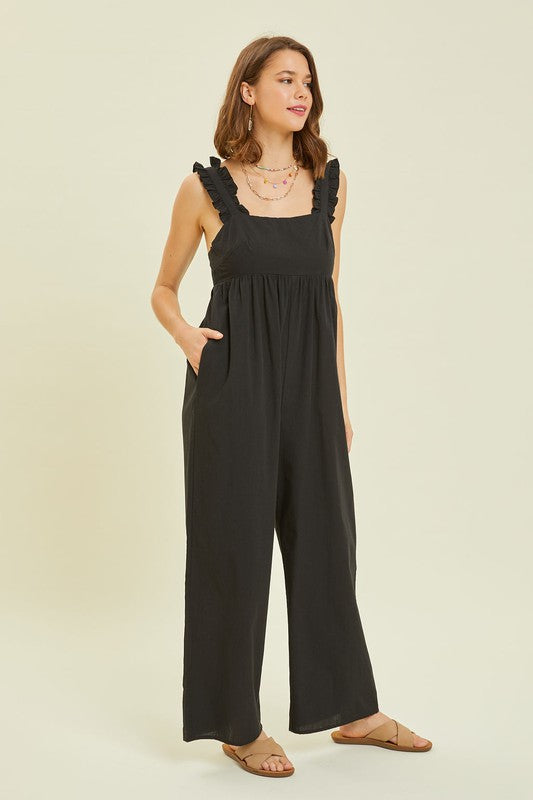 Wide Leg Jumpsuit Featured with Back Tie Detail