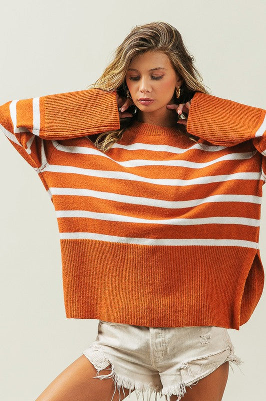 Ribbed Hem Stripe Sweater