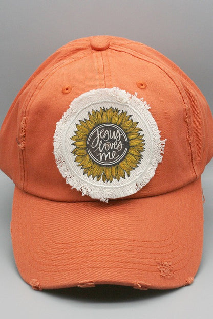 Religious Jesus Loves Me Sunflower Patch Hat