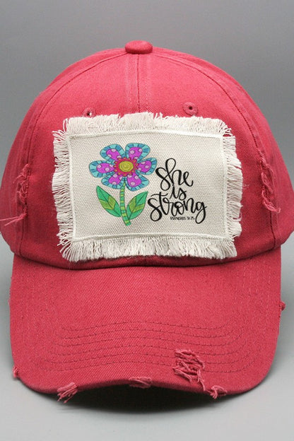 Religious She is Strong Flower Patch Hat