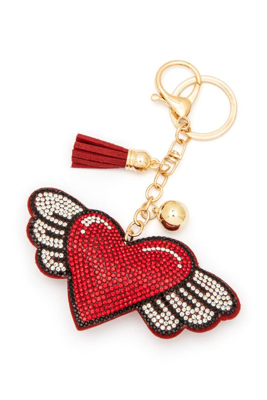 Flying Heart Rhinestone Pillow Key Chain