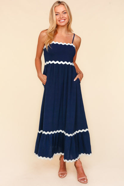 Ric Rac Square Neck Fit and Flare Maxi Dress